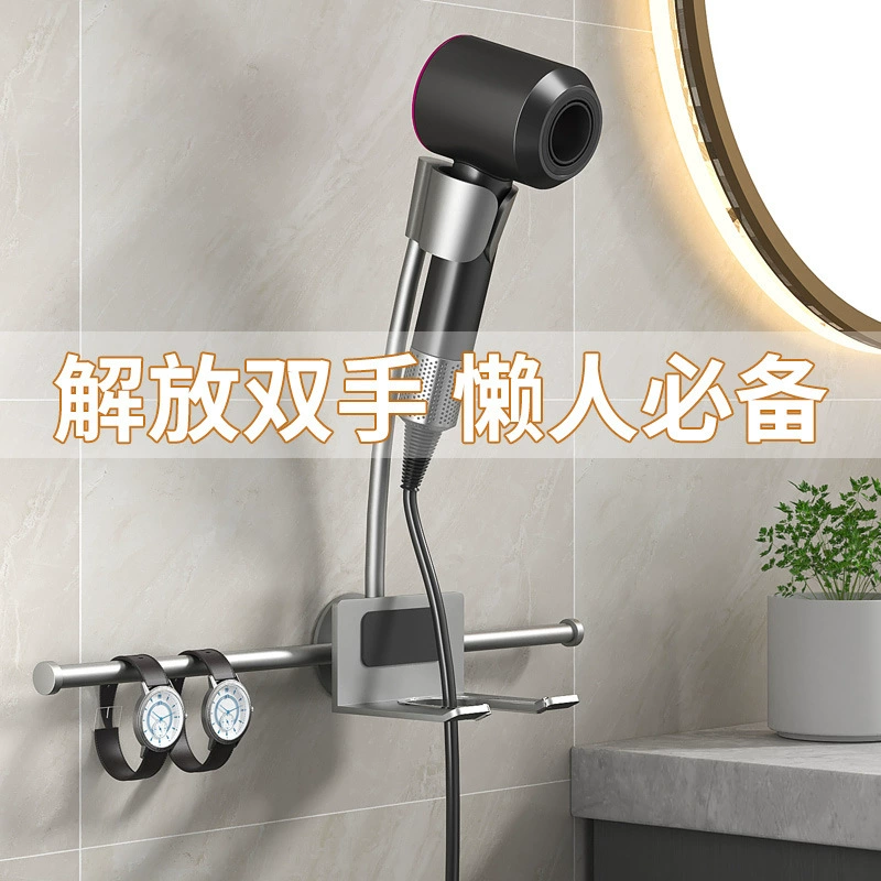Подставка для фена hands-free, стойка для фена без рук, полка-держатель для ванной, без сверления, алюминиевая