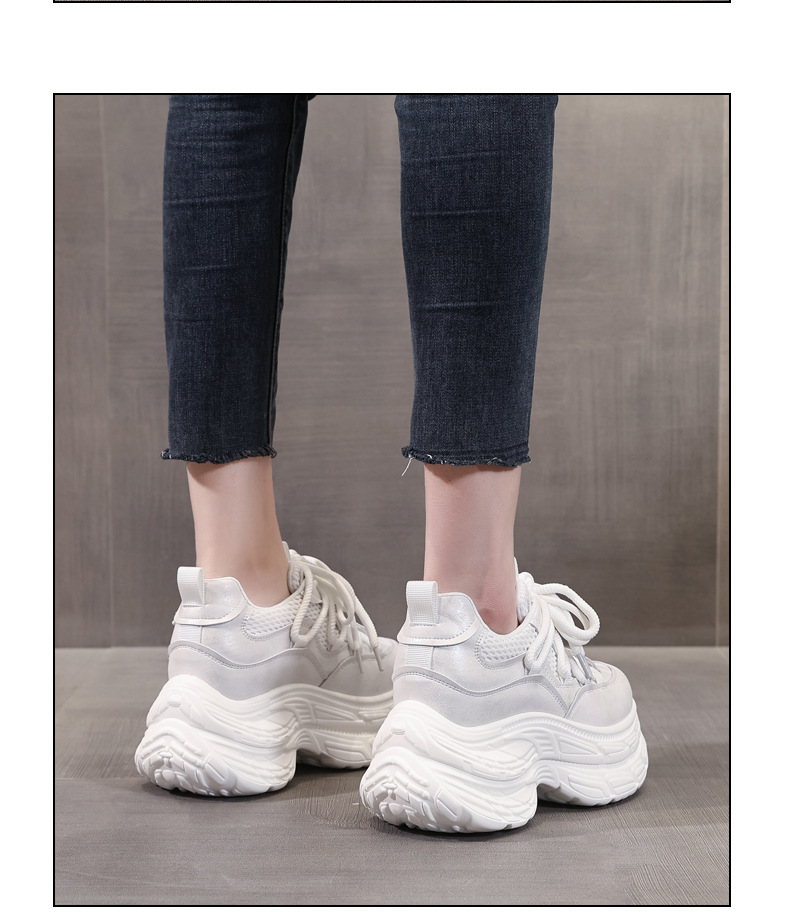 Giày sneaker nữ đế dày tăng chiều cao, mặt lưới thoáng khí, phong cách bánh xốp — Màu be chi tiết 16