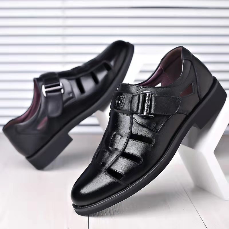 Sandalias de cuero de hombre transfronterizas agujeros zapatos de cuero agujeros bolsas agujeros papá respirado zapatos casuales de hombre antideslizantes zapatos impermeables resistentes al desgaste