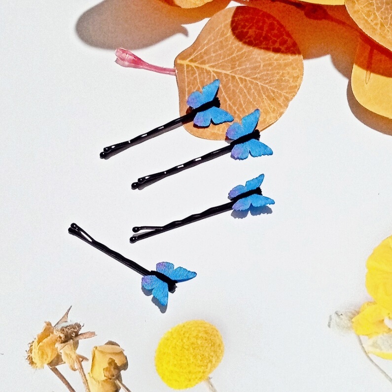 Blue butterfly clip purple Internet celebrity Little Red Book Korean bangs girl forest Super fairy headdress hairpin factory