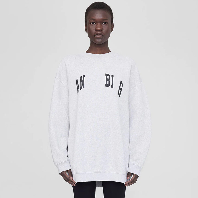 23 Early Autumn New French Niche AB Classic Letter Printed White Flower Grey Cotton Round Neck Women's Sweatshirt