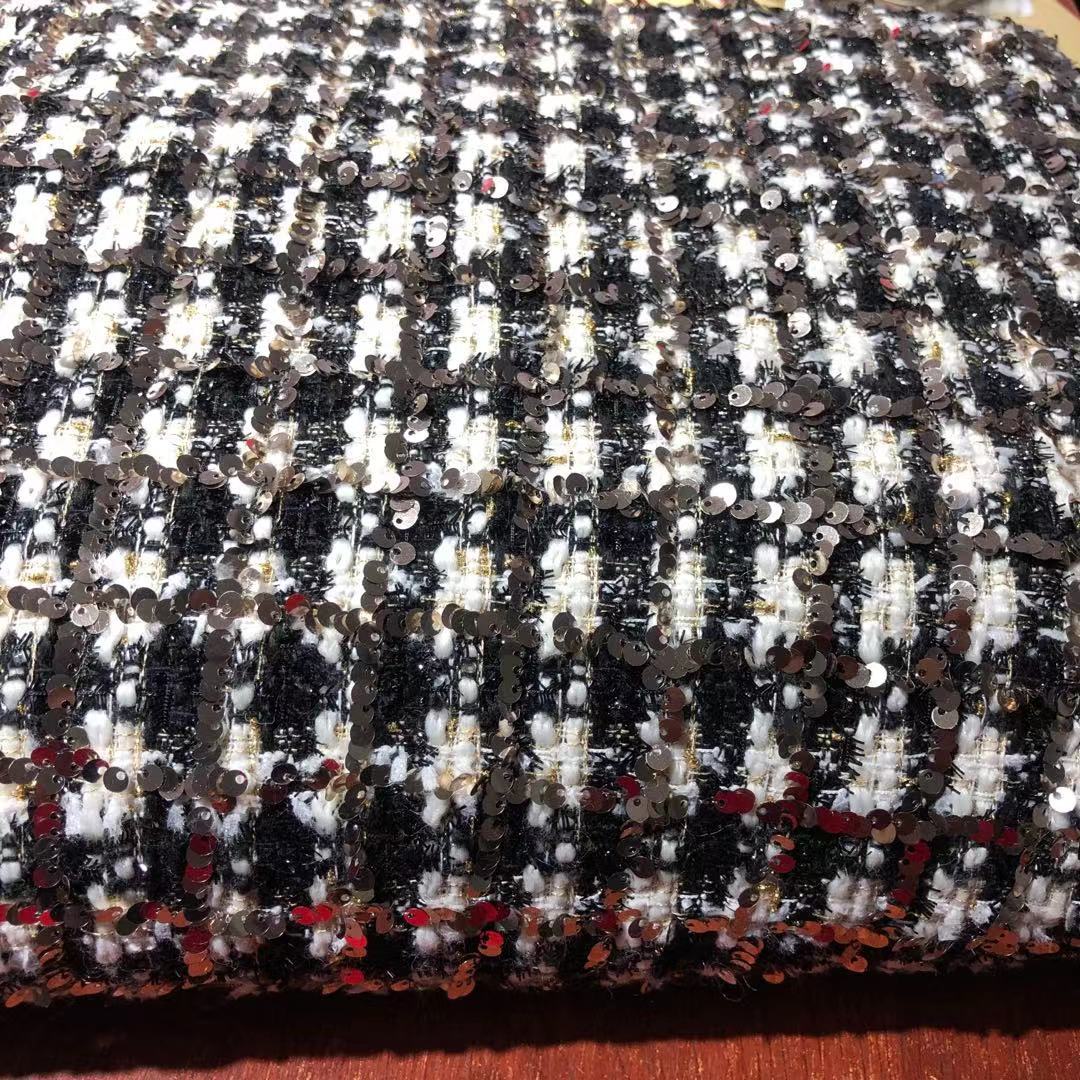 小香风布料粗纺绣花多色绣片加厚秋冬大衣外套衣服面料