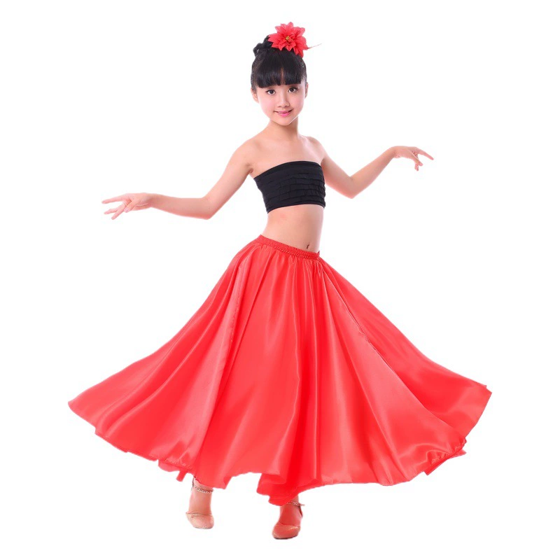 Детский костюм для выступлений, юбка для испанского танца корриды, большая юбка-качели, открывающаяся танцевальная юбка, сценический костюм, женский