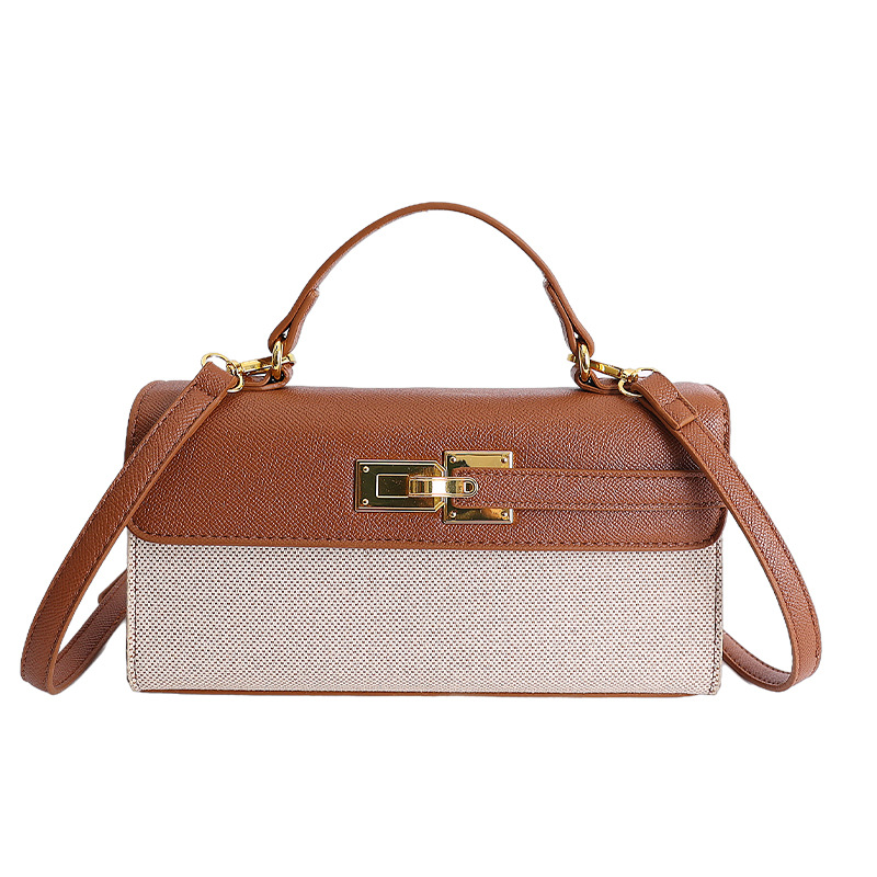 Bolso de mujer comercio exterior transfronterizo nuevo lienzo empalmado bolso de mano Kelly pequeño bolso de lujo lujoso alto ligero retro mochila