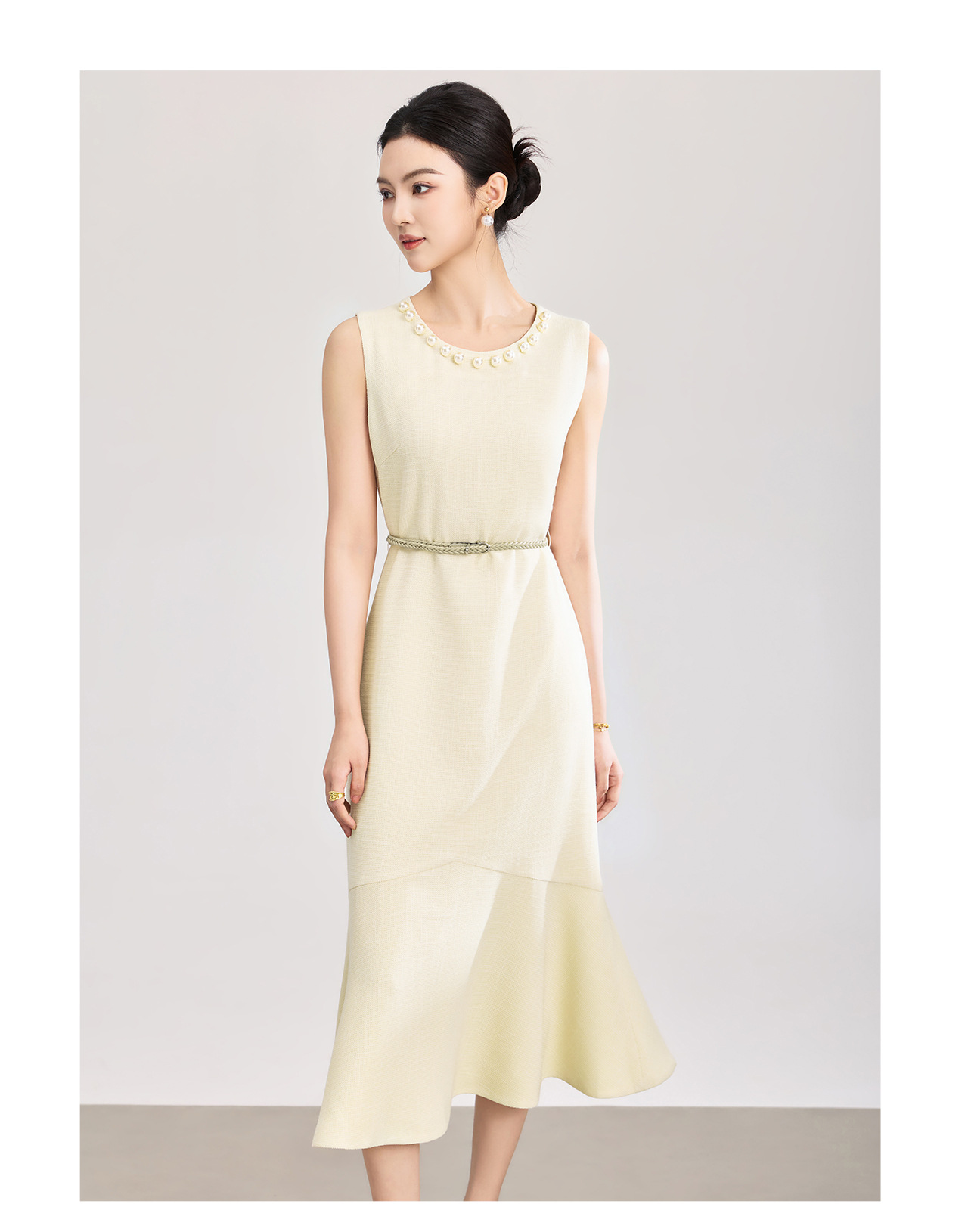 Đầm maxi nữ thắt eo tay ngắn cổ tròn, phong cách công sở dự tiệc — màu đen chi tiết 21