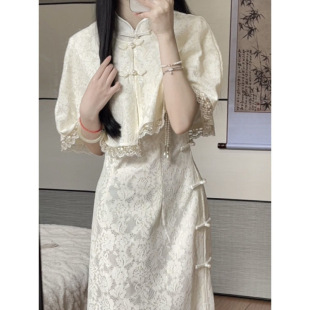 2025 New Summer Style New Chinoiserie High-End Cheongsam Improved Version Shawl Dress Two-Piece Set for Women