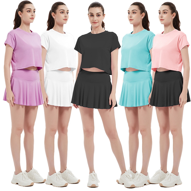 Silk Tutu Yoga Wear Suit Women's Spring and Summer Quick-Drying Loose Fitness Top Training Running Sportswear Two-Piece Set