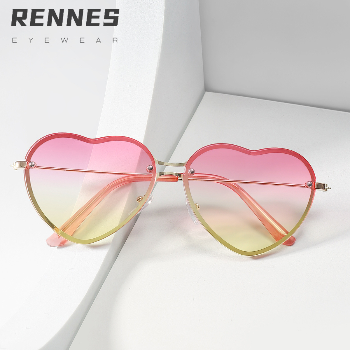 2023 nueva protección UV amor gafas de sol marco de metal amor diseño sueño color rosa gafas de sol 91078