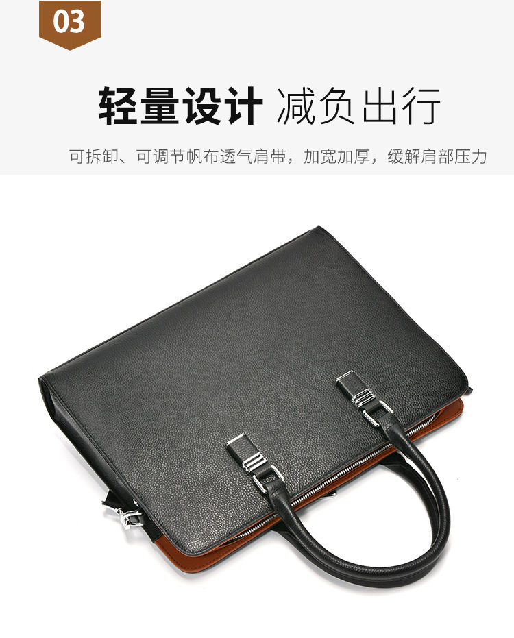 Túi xách nam da bò thật dạng cặp tài liệu công sở đựng laptop 14 inch, túi đeo vai tiện dụng — màu đen chi tiết 6