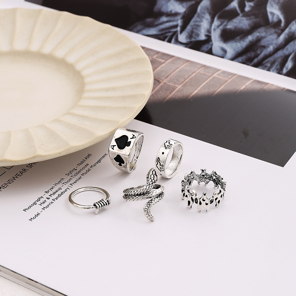 retro joint ring wholesale new snake mushroom flame ring 5 pieces suit joint ring_voghion.com