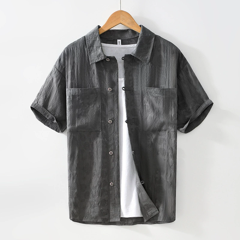 L174 Тонкая рубашка с двойными карманами и короткими рукавами, повседневная рубашка из лиоцелла с дышащим дизайном, Прямая доставка