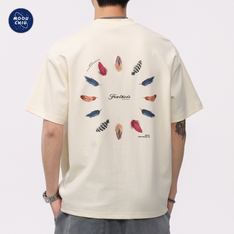 Muchiu Men's Clothing∣American Fun Printed Short-Sleeved T-Shirt Men's 2025 Summer Trendy Brand Painted Half-Sleeved T-Shirt