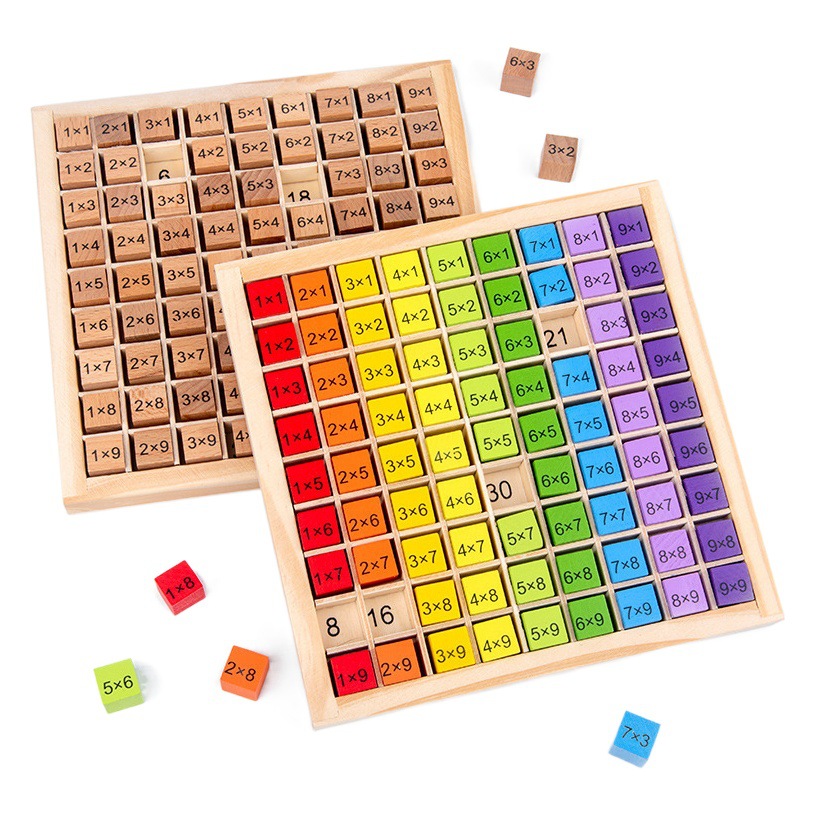 Tablero de multiplicación de jiujiu de madera Tabla de fórmula bloques de construcción de madera para niños juguetes de aprendizaje de educación temprana material didáctico 99 Tabla de cálculo