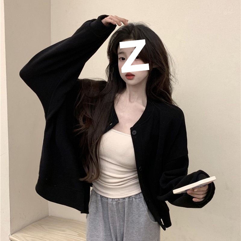 韩系小个子短款外套女春秋2025新款设计感纯色宽松休闲开衫上衣女|undefined