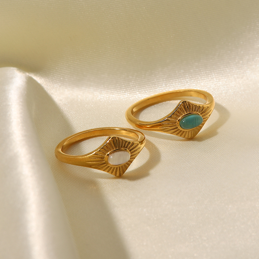 Fashion Solid Color Stainless Steel Inlay Opal Rings 1 Piece