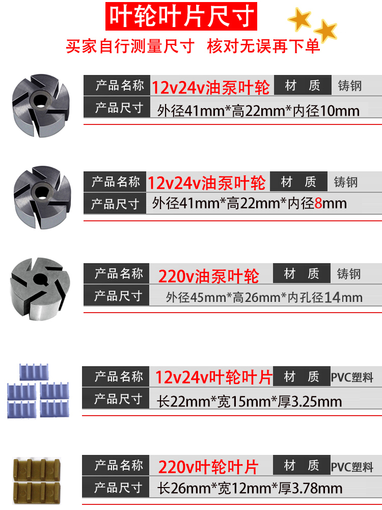9P1E抽油泵配件叶轮电动自吸泵12v24V220V正反转转子挖机配件塑料