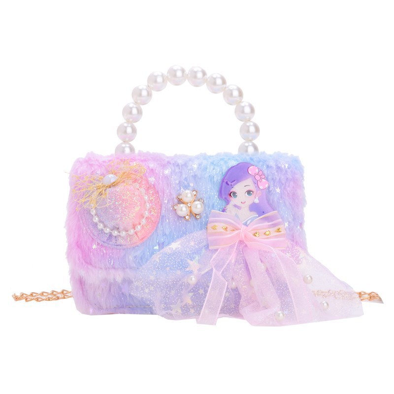 Hermosa mochila de niña pequeña moda de moda mochila portátil, princesa dama mochila de perlas, mochila de hombro