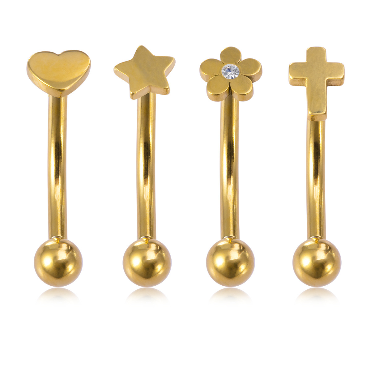 Simple Style Heart Shape Flower Stainless Steel Plating Inlay Artificial Gemstones Eyebrow Nails 1 P