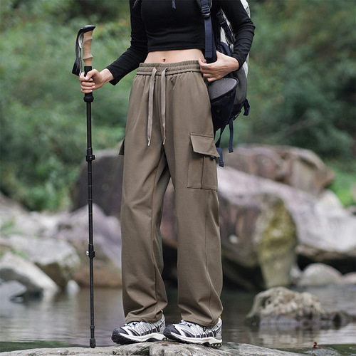 Spring and Autumn Winter Work Pants for Men and Women, Elastic Waistband Drawstring Design Cycling Pants, Couple's Matching Casual Long Pants
