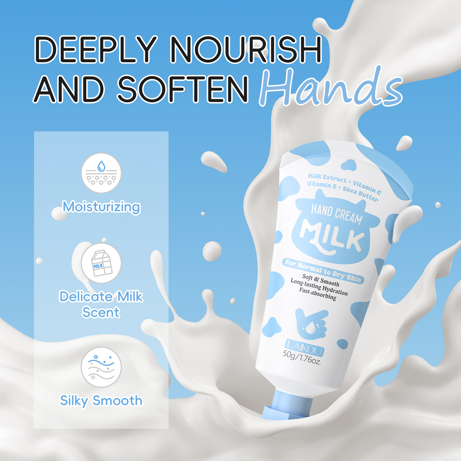 The new cross-border product LAIKOU Milk Hand cream 50G and Cream hydrates, moisturizes and nourishes the skin on hands undefined