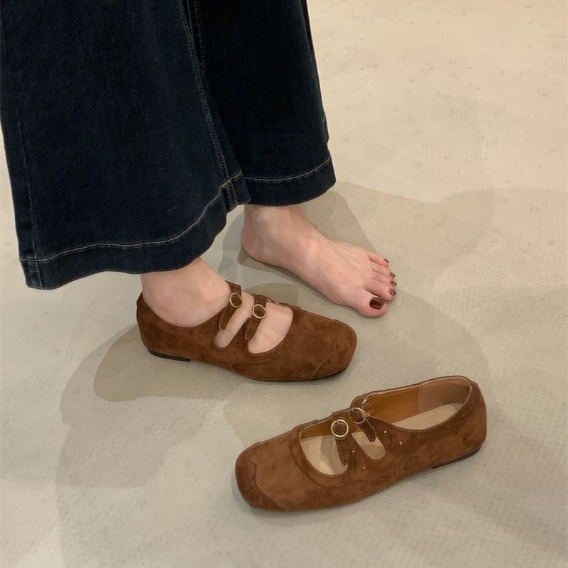 平底复古绒面玛丽珍单鞋女鞋子2025新款春秋季配裙子芭蕾舞晚晚鞋|undefined