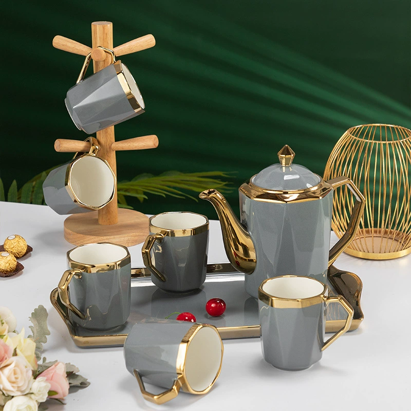 Бытовой керамический семейный набор чашек, элитная гостиная, красивый чайный сервиз, чайная чашка, большая емкость, высокая термостойкость, доступная роскошь