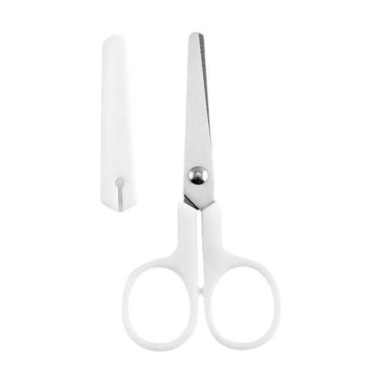 Simple white unprinted wind scissors primary school students paper-cut stainless steel children's special small scissors with protective cover