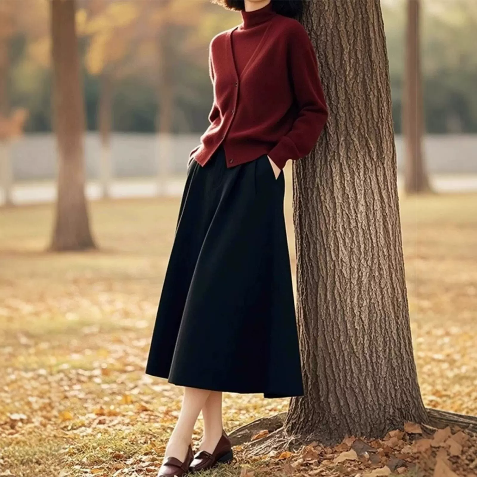 哥家2025新款时尚休闲宽松百搭纯色时尚套装针织开衫女毛衣半身裙