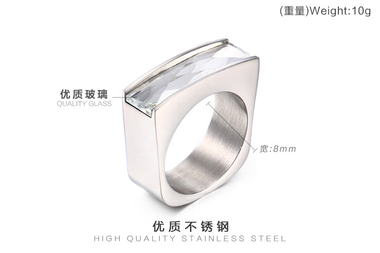 Nuevo anillo de cristal rectangular de acero de titanio popular europeo y americanopicture1