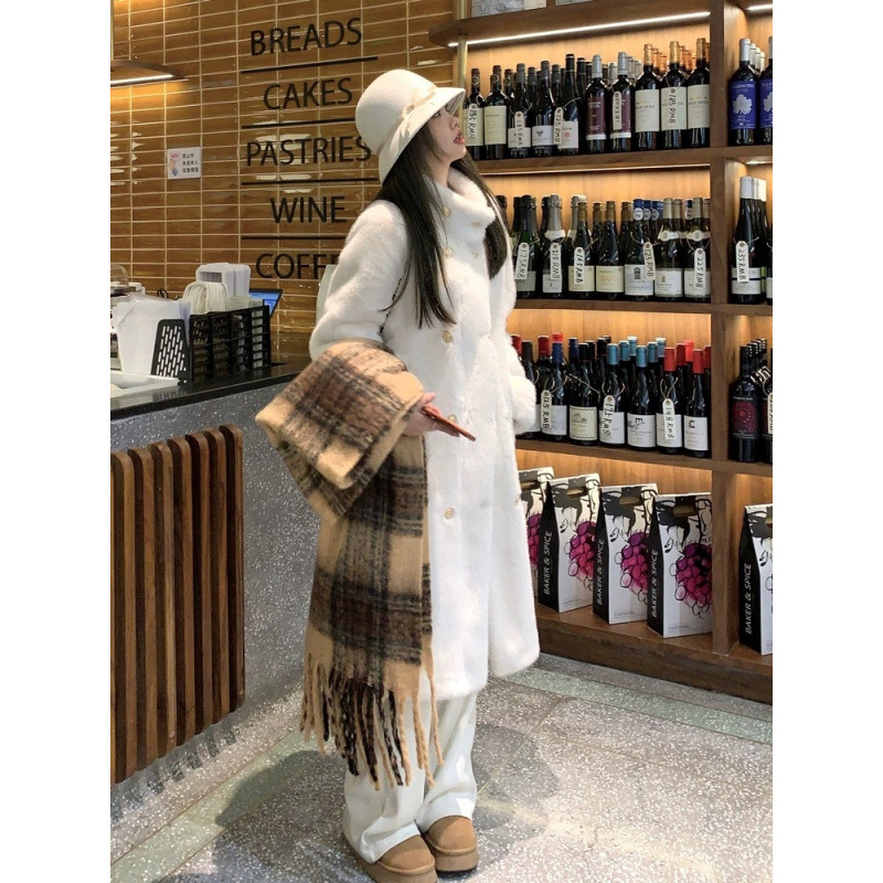 겨울 새로운 더블 브레스트 영국 스타일 수직 칼라 모조 밍크 모피 원피스 모피 코트 여성의 젊은 트렌디 코트