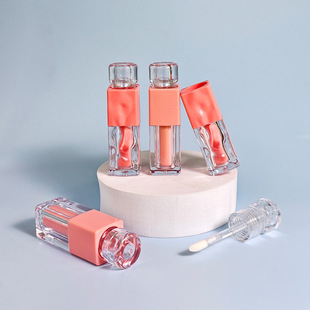 Customized 2.8ml Square Wavy Double-Layer Lip Glaze Empty Tube Unique High-Grade Transparent Lip Gloss Tube Empty Tube Packaging Material