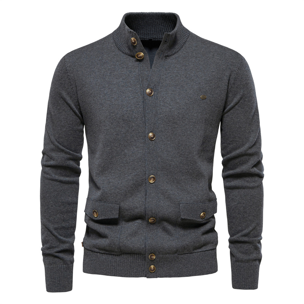 Men's Cardigan Business Casual Solid Colour Knitted Sweater_voghion.com