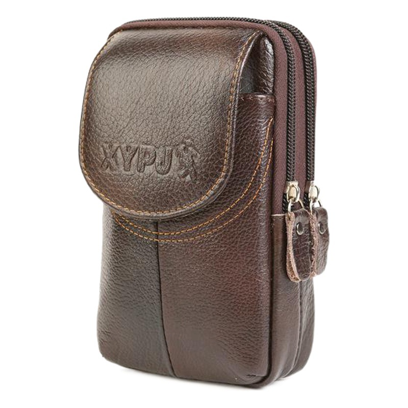 New Men's 3-layer horizontal and vertical cowhide waist bag 5.5-6.3 inch belt mobile phone waist bag factory direct sale