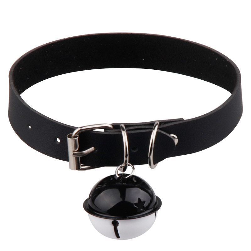 New sexy accessories big bell collar sexy pu leather neck ring sexy maid style traction chain necklace