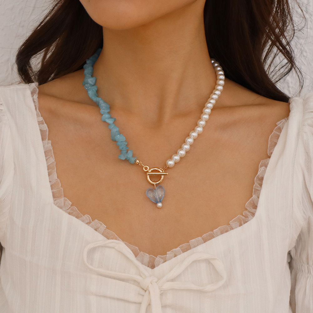 Mode Geometrische Nachahmung Perle Farbe Stein Nähte Legierung Halskette display picture 2