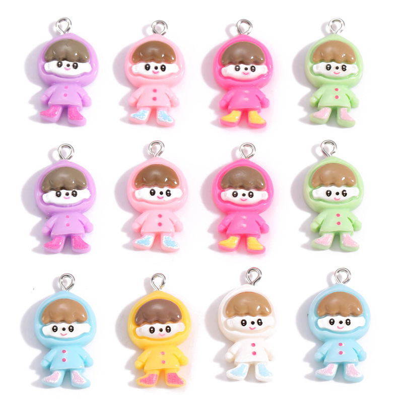 Creative Cartoon Resin Raincoat Little Boy Pendant DIY Mobile Phone Case Keychain Decorative Pendant W681