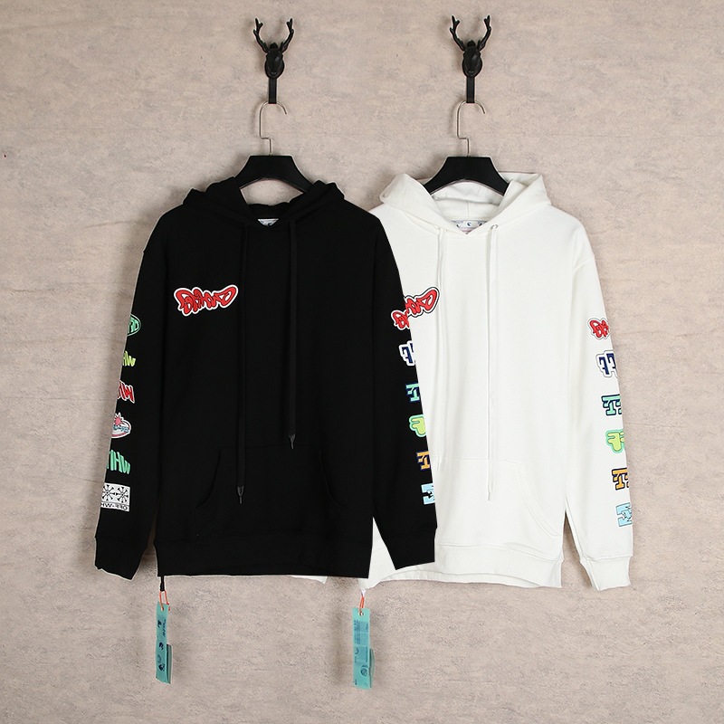 2023秋冬季新款 OW 卡通图案箭头连帽卫衣男款一件批发代发