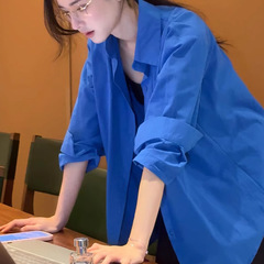 克莱因蓝色衬衫上衣外套开衫女2025新款秋季长袖衬衣法式气质宽松