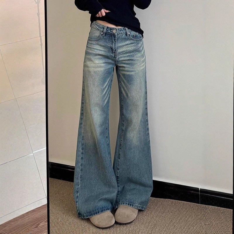 Low-Waisted Flared Jeans for Women, Petite Straight-Leg, Non-Tight Flared Pants, Slim Fit, Flattering, Flared Pants