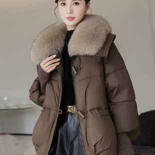 Detachable Large Wool Collar Thickened Cotton-padded Coat Women's Winter New Korean-style Loose Cotton-padded Coat Black Brown