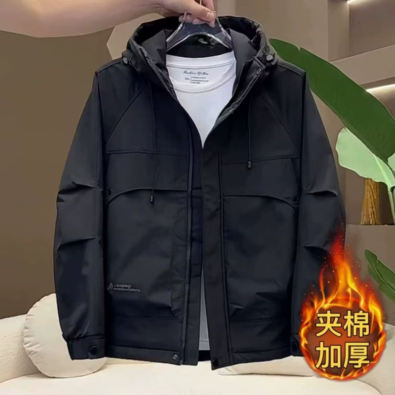 Осенняя и зимняя новая мужская куртка-куртка-куртка-хлопчатобумажная одежда 2024 толстая ветрозащитная куртка с капюшоном