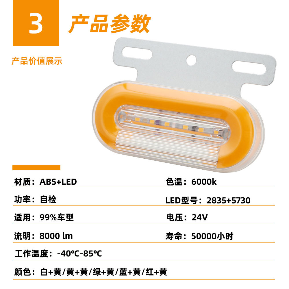 Cross-Border High-Brightness Truck Side Lights 24V Led Flowing Truck Lights Red Yellow Blue Green White Side Lights Truck Side Lights Warning Lights