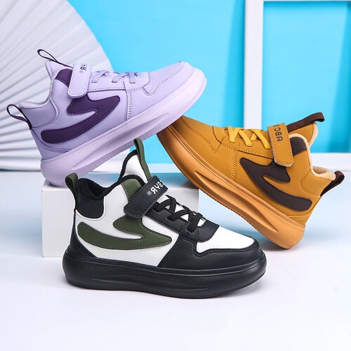 Boys 'second-cotton shoes, new winter mid-sized children with velvet thick soft sole waterproof skate shoes, children's sports running shoes