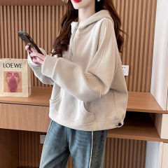 连帽卫衣女2025新款春秋宽松百搭显瘦慵懒风小个子纯色外套上衣潮
