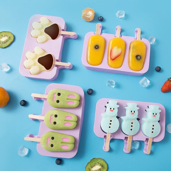 Manufacturer's Ready-made Homemade Cartoon Ice Cream Popsicle Mold Diy New 3-piece Silicone Ice Cream Mold with Lid