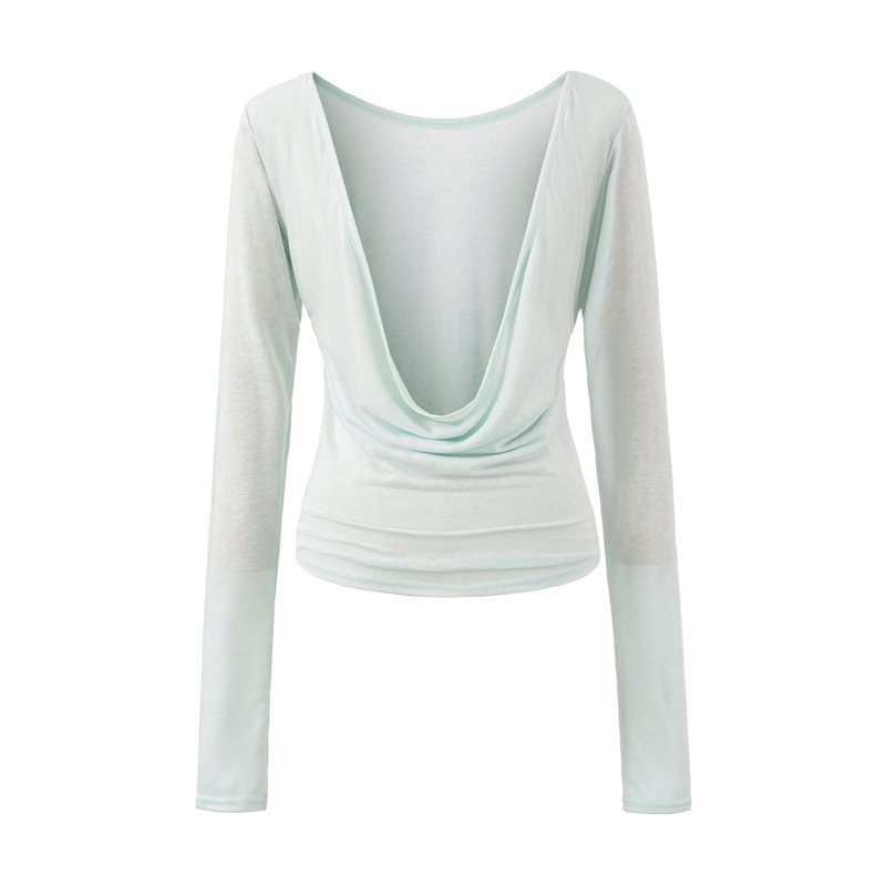 25529-Pure Lust Style Sexy Fashion Swing Collar Long-Sleeved T-Shirt for Women 2025 New Sexy Slim Bottoming Shirt Top