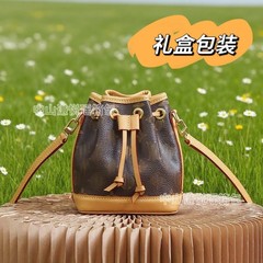 实物带标 L水桶NOE芯片2025新款真皮V抽绳单肩包时尚斜挎手提印花