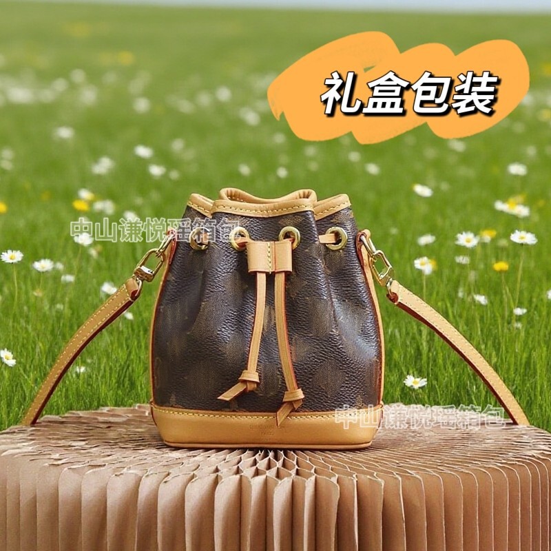 Actual Product with Label L Bucket Noe Chip 2025 New Genuine Leather V Drawstring Shoulder Bag Fashion Crossbody Handbag Print