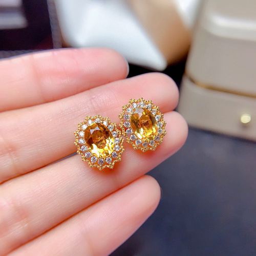 Hot-trend live stream colored gemstone wholesale lucky yellow crystal set for women with full diamond ring pendant earrings and necklace