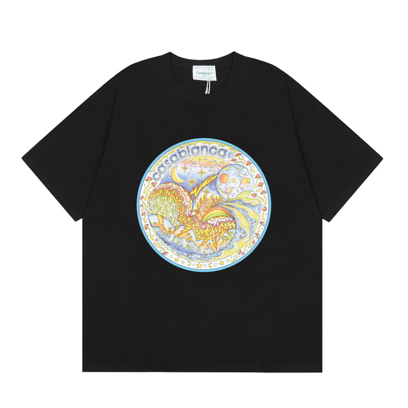 クロスボーダーカサブランカ夏新作カサドリームゲートプリント男女兼用ルーズ半袖Tシャツ純綿|undefined